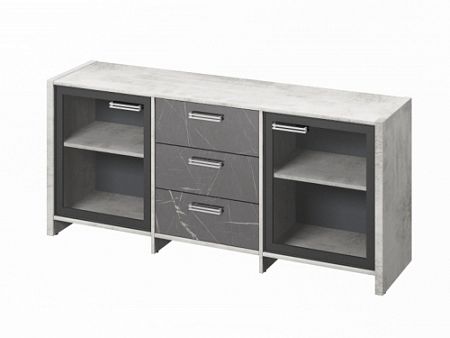 Тумба трехсекционная с 2 дверьми FI-13-02.G Хромикс белый/Камень Пьетра Гриджиа черный